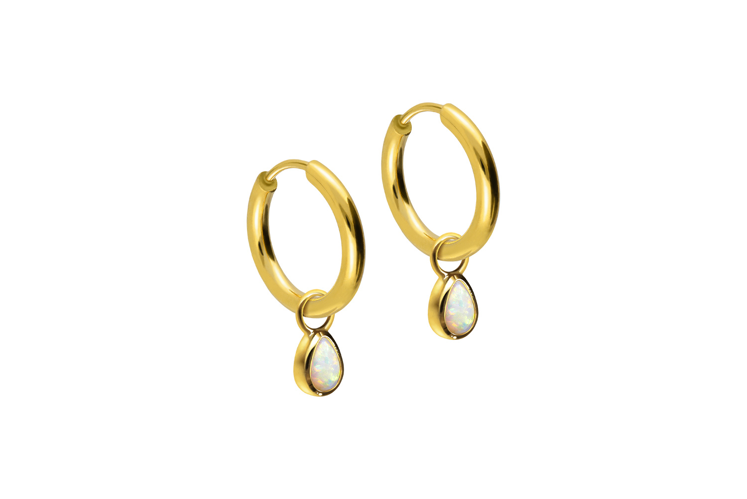 Chirurgenstahl Ohrclicker Creolen SYNTHETISCHER OPALTROPFEN von Piercingline